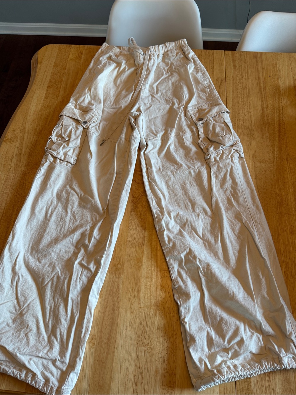 Wide Leg Cargo Pants in Light Beige - Casual Utility Style